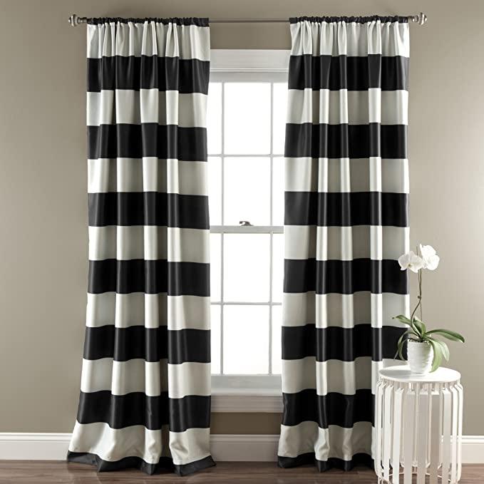 Lush Decor, Black Stripe Blackout Curtains | Room Darkening Window Panel Set (Pair), 84” x 52