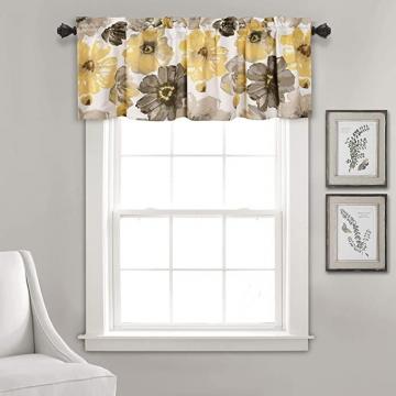 Lush Decor Floral Window Curtain Valance, 18" L, Yellow and Gray
