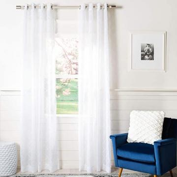 Safavieh Home Curtain Gracie White Semi-Sheer 52" x 96" Grommet Drape Panel Window Treatment