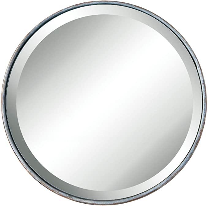 Creative Co-Op Large Round Metal Distressed Zinc Finish Mirror, Grey