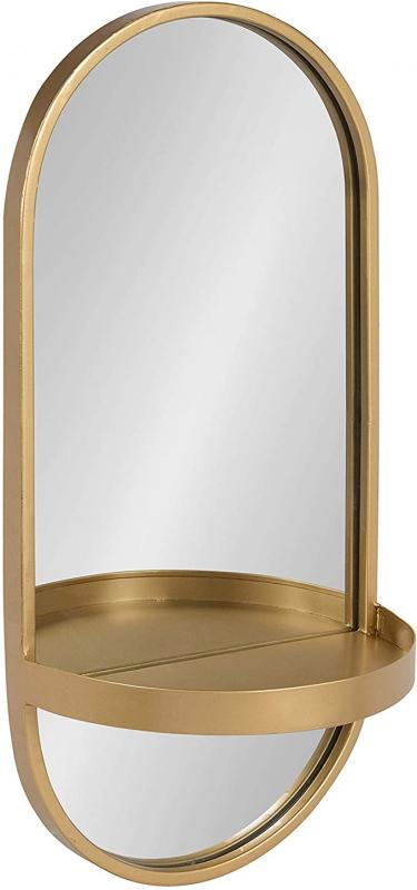 Kate and Laurel Estero Modern Metal Wall Mirror with Shelf, Gold