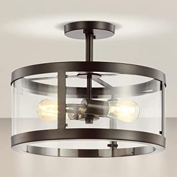JONATHAN Y JYL6701A Herndon 2-Light 15" Iron/Glass Drum LED Flush Mount, Oil Rubbed Bronze/Clear