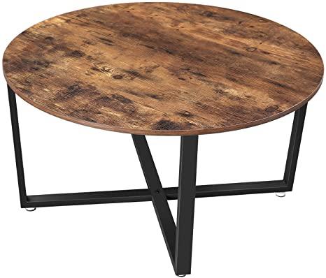VASAGLE ALINRU Round Coffee Table, Industrial Style, Durable Metal Frame, Rustic Brown