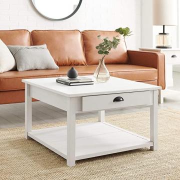 Walker Edison Modern Country Square Coffee Table, 30 Inch, Brushed White