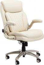 AmazonCommercial Ergonomic Executive Office Desk Chair with Flip-up Armrests, Cream Bonded Leather