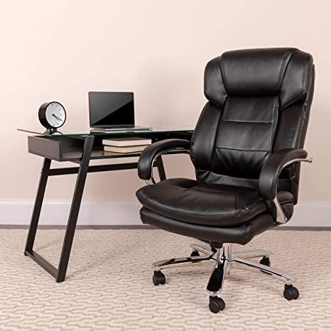Flash Furniture Big & Tall Office Chair | Black Leather Swivel Executive Desk Chair with Wheels