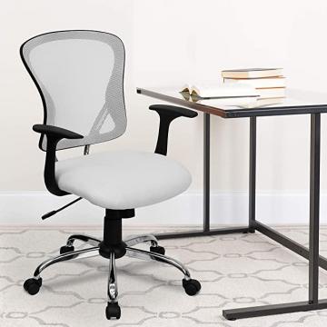 Flash Furniture Mid-Back White Mesh Swivel Task Office Chair with Chrome Base and Arms
