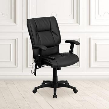 Flash Furniture Mid-Back Ergonomic Massaging Black LeatherSoft Office Chair with Adjustable Arms