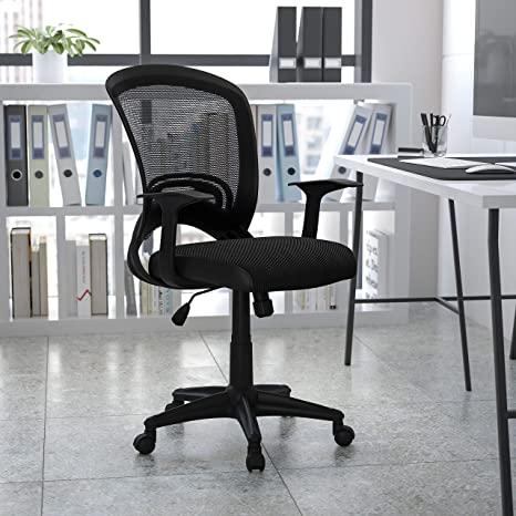 Flash Furniture Mid-Back Designer Black Mesh Swivel Task Office Chair with Arms