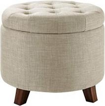 Amazon Basics Upholstered Tufted Storage Ottoman Footstool, 17"H, Burlap Beige
