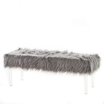 Christopher Knight Home Karren Glam Faux Fur Short and Straight Furry Ottoman, Grey Clear