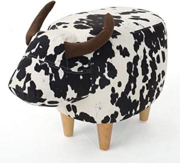 Christopher Knight Home Bessie Patterned Velvet Cow Ottoman, Black And White Cow Hide Natural