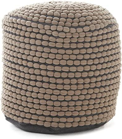 Christopher Rococco Indoor Fabric Round Pouf Ottoman, Grey