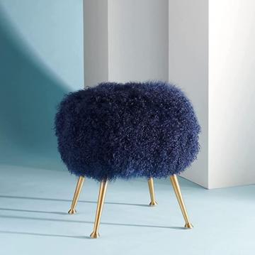 Safavieh Couture Home Collection Anna Glam Navy Genuine Sheepskin and Gold Round Ottoman