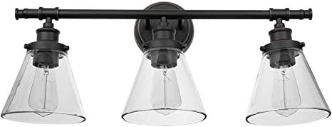 Globe Electric Parker 3 Oil Rubbed Bronze Vanity Light with Clear Glass Shades 51411