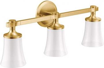Moen YB0363BG Flara 3-Light Dual-Mount Vanity Light Fixture with Frosted Glass, Brushed Gold