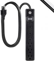 GE 6-Outlet Power Strip, 6 Ft Extension Cord, Heavy Duty Plug, Grounded, Black