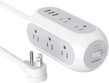Tessan Surge Protector Power Strip with USB, Flat Plug Extension Cord, 8 Outlets and 3 USB Ports