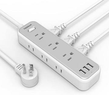 Tessan Power Strip with 3 USB Ports, Extension Cord 6 Feet Slim Flat Plug with 9 Multiple Outlets