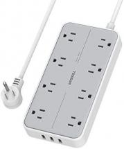 Tessan Power Strip Surge Protector, 6 Ft Flat Plug Extension Cord, 8 AC Outlets, 3 USB Ports, Gray