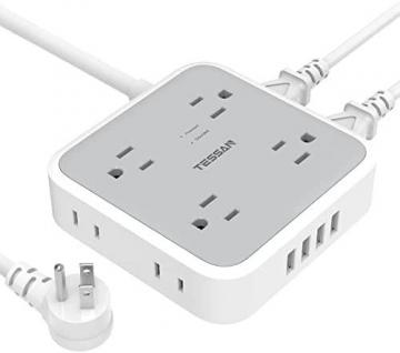 Tessan Surge Protector Power Strip, 8 AC Outlets and 4 USB Ports, Gray