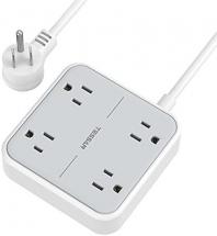 Tessan Power Strip Surge Protector, Flat Plug Extension Cord, 4 Outlets, Gray