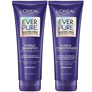 L'Oreal Paris EverPure Brass Toning Purple Sulfate Free Shampoo and Conditioner, 6.8 fl Oz