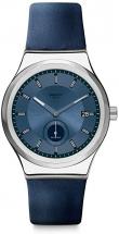 Swatch Sistem51 Stainless Steel Swiss Automatic Leather Strap, Blue, 19.6 Casual Watch