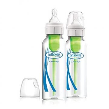 Dr. Brown's Natural Flow Options+ Narrow Glass Baby Bottles, 8oz, 2-Pack