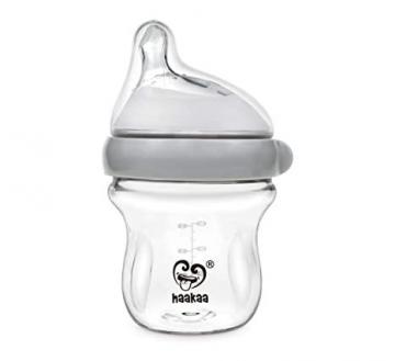 Haakaa Gen.3 Natural Glass Baby Bottle 4 oz. - Wide Neck Anti-Colic Slow Flow Nipple