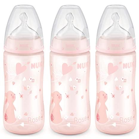 NUK Smooth Flow Anti Colic Baby Bottle, 10 oz, 3 Pack, Pink Bunnies