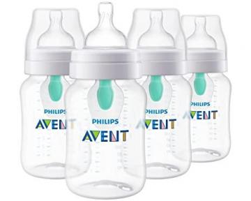 Philips AVENT Anti-Colic Baby Bottles with AirFree Vent, 9Oz, Clear, 4 Count
