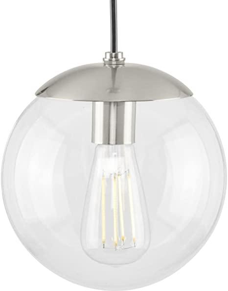 Progress Atwell Collection Clear Glass Globe Brushed Nickel Modern Small Pendant Hanging Light