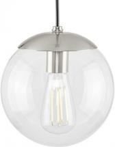 Progress Atwell Collection Clear Glass Globe Brushed Nickel Modern Small Pendant Hanging Light