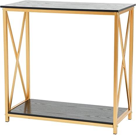 Creative Co-Op Crossline Console Table, Black and Gold