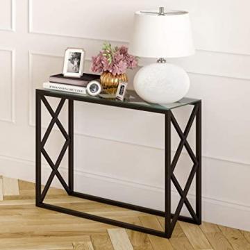Henn&Hart Contemporary Console Table with Glass Top in Blackened Bronze