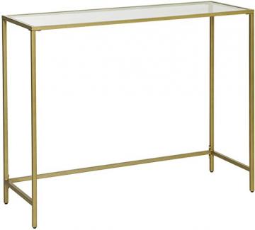 VASAGLE 39.4” Tempered Glass Sofa Table, Gold Color