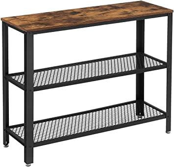 VASAGLE Industrial Console Table with 2 Mesh Shelves, Steel, Rustic Brown and Black