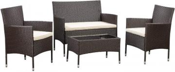 Amazon Basics Outdoor Patio Garden Faux Wicker Rattan Chair Conversation Set with Cushion, Brown