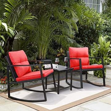 Greesum GS-3RRCSRD 3 Pieces Patio Furniture Set, Glass Coffee Table, Red