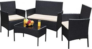 Greesum GS-4RCS0BG 4 Pieces Patio Outdoor Rattan Furniture Sets, Black and Beige