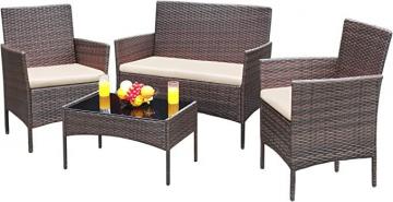 Greesum GS-4RCS8BG 4 Pieces Patio Outdoor Rattan, Brown and Beige