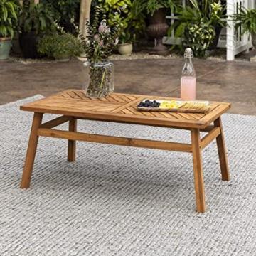 Walker Edison Outdoor Patio Wood Chevron Rectangle Coffee Table All Weather Set