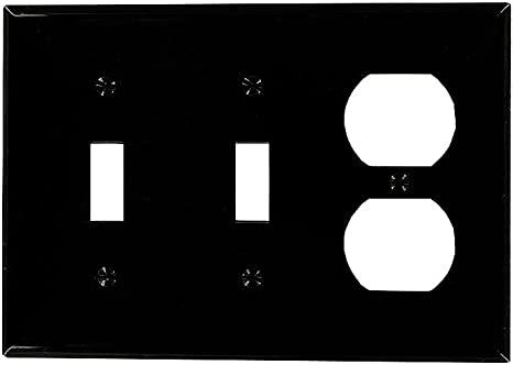 Leviton 80721-E 3-Gang 2-Toggle 1-Duplex Device Combination Wallplate, Standard Size, Black