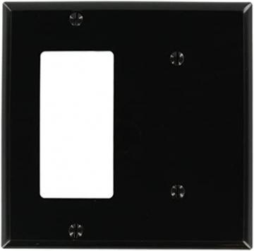 Leviton 80708-E 2-Gang 1-Blank 1-Decora/GFCI Device Combination Wallplate, Standard Size, Black