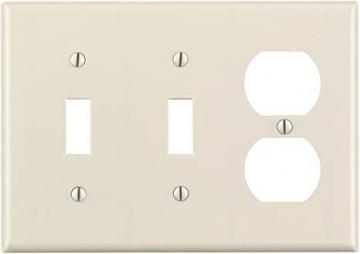 Leviton 78021 3-Gang 2-Toggle 1-Duplex Device Combination Wallplate, Standard Size