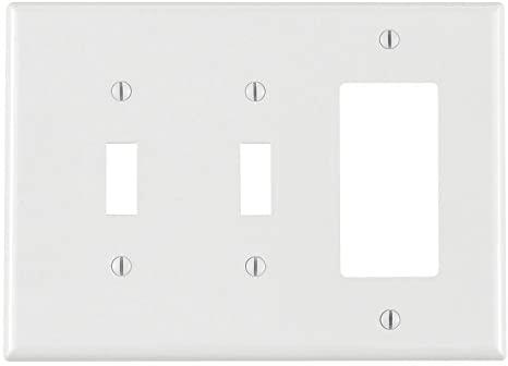 Leviton PJ226-W 3-Gang 2-Toggle 1-Decora/GFCI Combination Wallplate, Midway Size, White