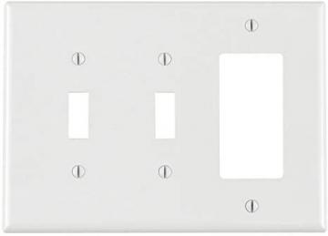 Leviton PJ226-W 3-Gang 2-Toggle 1-Decora/GFCI Combination Wallplate, Midway Size, White