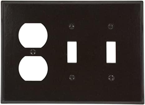 Leviton 80521 3-Gang 2-Toggle 1-Duplex Device Combination Wallplate, Midway Size, Brown