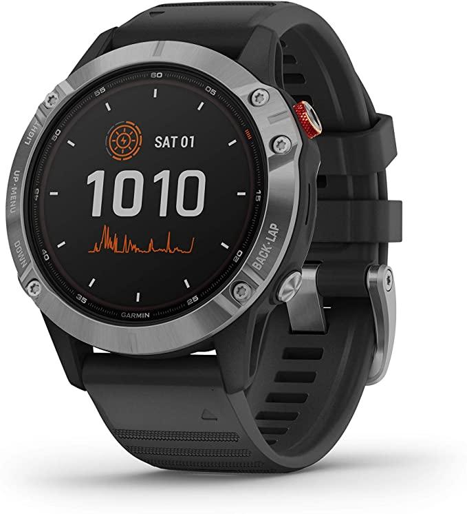 Garmin Fēnix 6 Solar, Solar-powered Multisport GPS Watch, Silver with Black Band